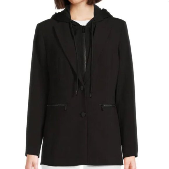 Karl Lagerfeld Paris Hooded Mix Media Blazer - Picture 1 of 3